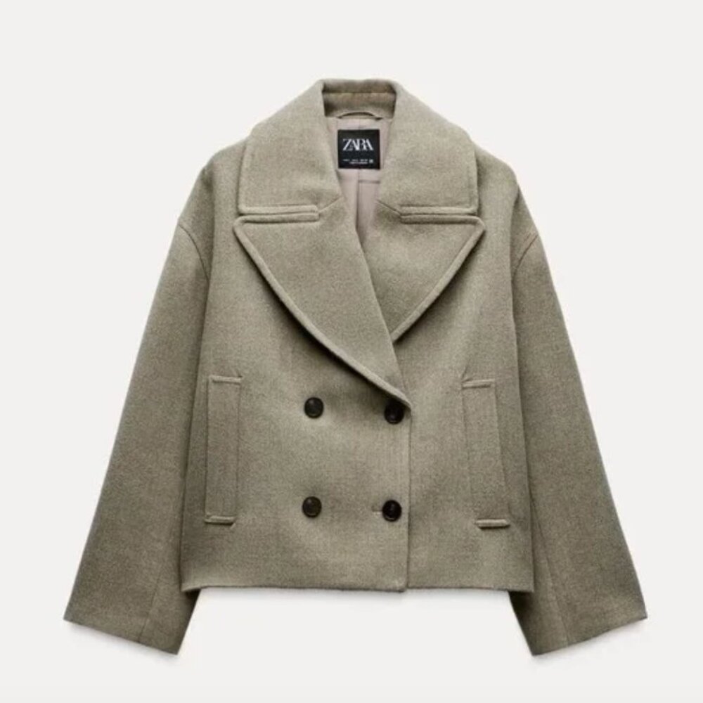 NWT ZARA SHORT DOUBLE BREASTED COAT MINK - Picture 3 of 8